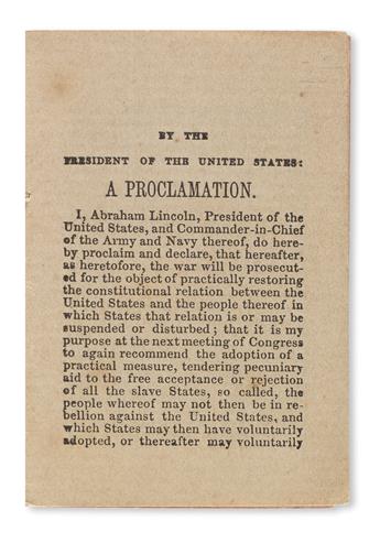 (SLAVERY AND ABOLITION.) Lincoln, Abraham. The Proclamation of Emancipation by the President of the United States,